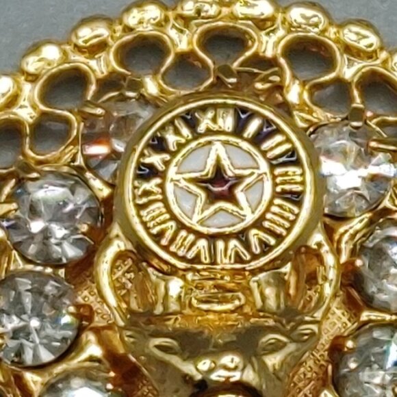 Red Star Roman Numeral Clock Face Clear Rhinestones Necklace Brooch/Pin - Picture 3 of 5